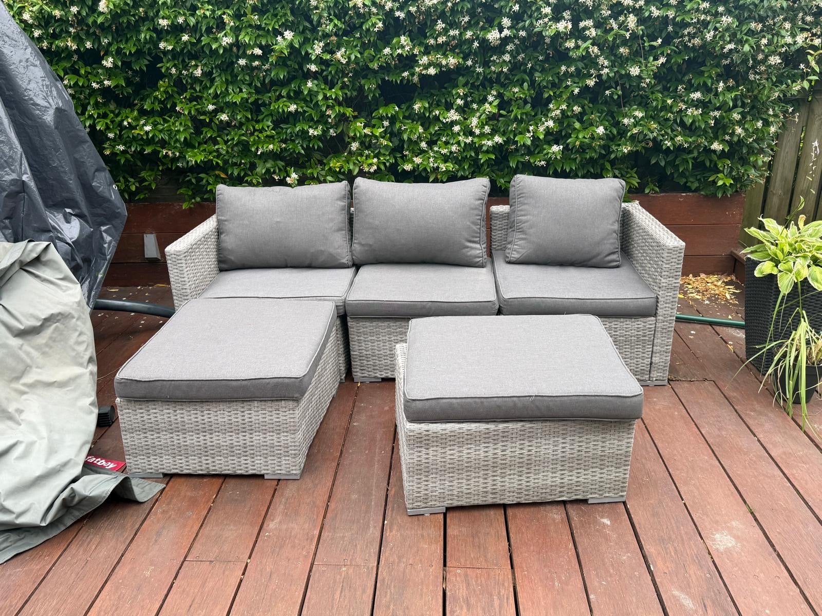 Wicker Loungeset met Kussens - Grijs 71x70, Tuin en Terras, Tuinsets en Loungesets, Gebruikt, 3 zitplaatsen, Ophalen of Verzenden