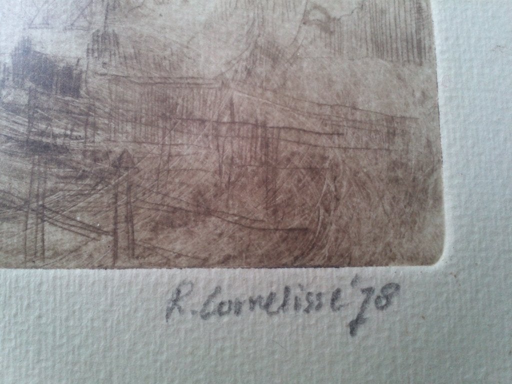 Mooie originele oude ingelijste ets door R. Cornelisse., Gesigneerd, Ophalen of Verzenden, Landschap, 1950 - 1999
