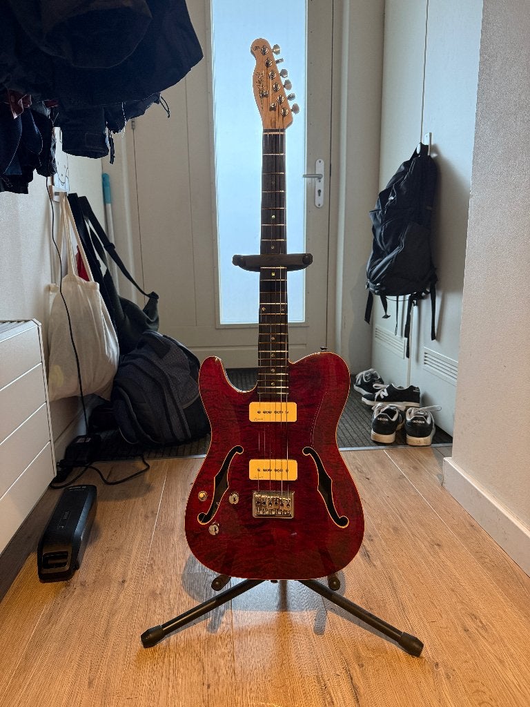Harley Benton TE-90QM LH TransRed, Linkshandig, P90 Pickups,, Ophalen, Zo goed als nieuw, Solid body, Overige merken