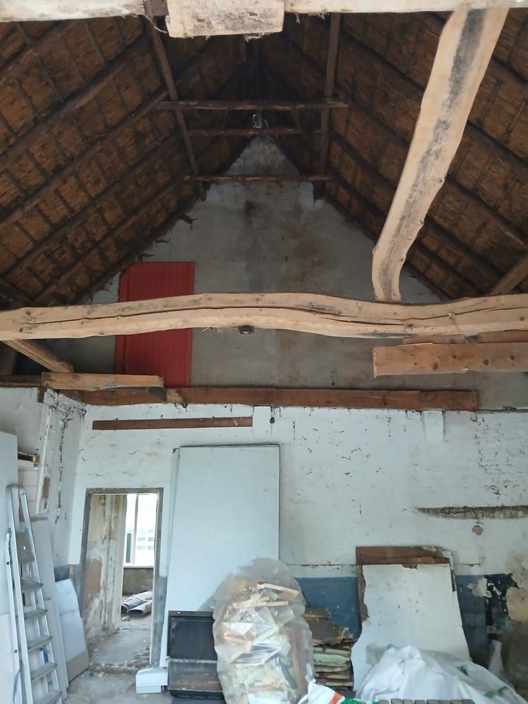 Eiken dakconstructie met grenen sporen, Doe-het-zelf en Verbouw, Hout en Planken, Ophalen, Gebruikt, Eiken, Balk