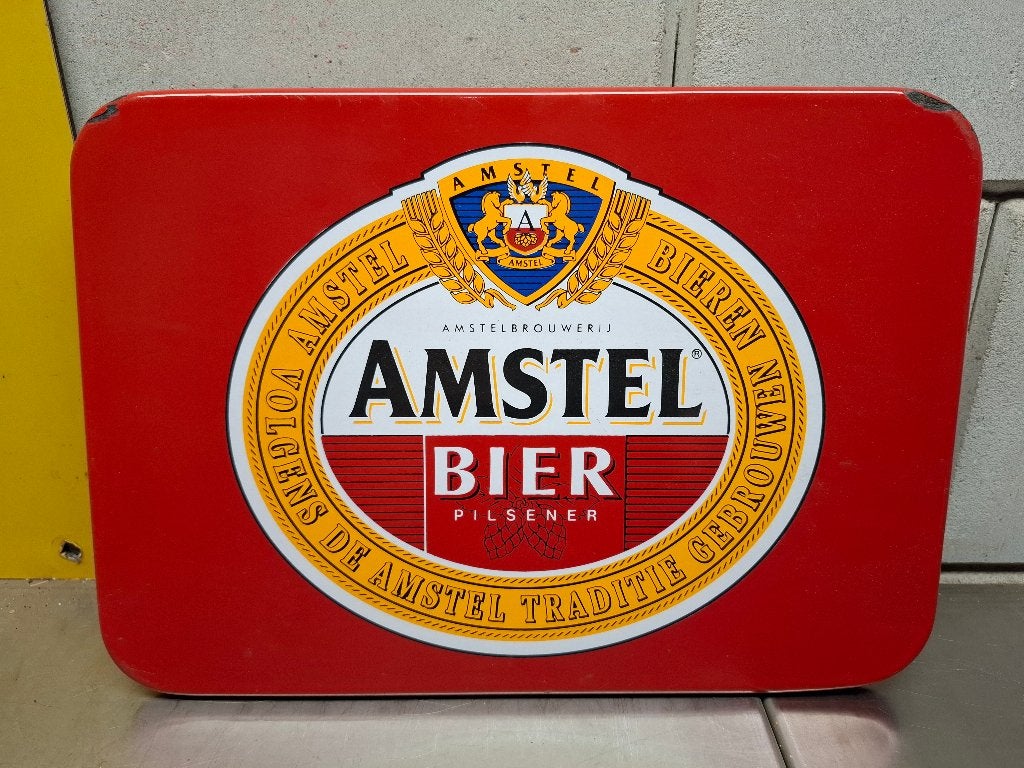 Emaile amstelbier bordje metalen, Ophalen