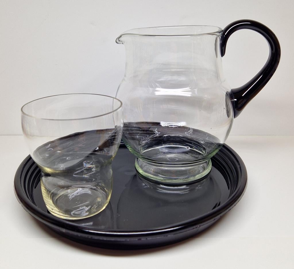 Glazen Art Deco waterstel, 1930-1940 Nederland., Antiek en Kunst, Ophalen of Verzenden