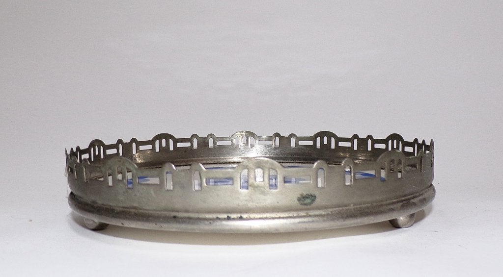 Art deco plateel dienblad met nikkelen rand, Ophalen of Verzenden
