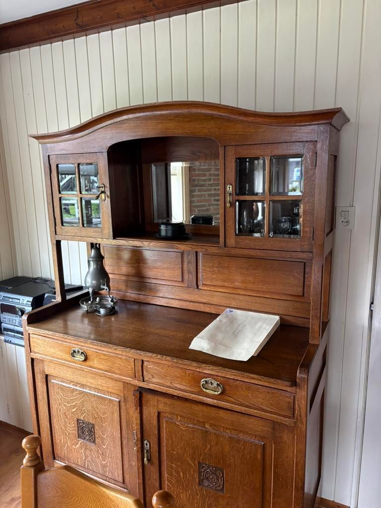 Antieke buffet kast  spiegel/houtbewerking rond 1800 massief, Ophalen of Verzenden, Zo goed als nieuw, 25 tot 50 cm, 100 tot 150 cm