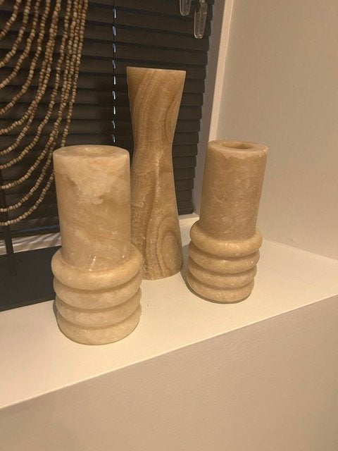 Marmeren kandelaars onyx kandelaar ornament natuursteen, Beige, Ophalen of Verzenden, Zo goed als nieuw, Colmore