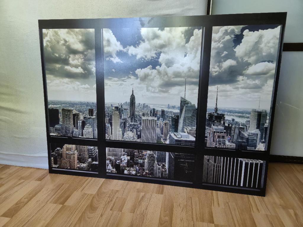 Paneel met opdruk van raam met skyline van New York, Huis en Inrichting, Woonaccessoires | Schilderijen, Tekeningen en Foto's
