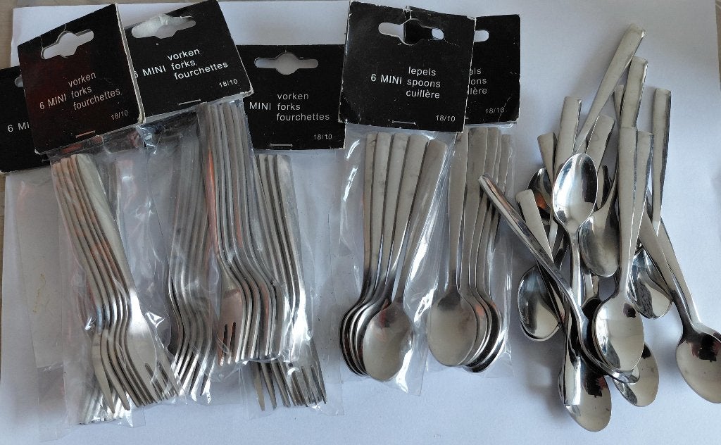 Mini lepeltjes en vorkjes kwaliteit 18/10, Verzenden, Nieuw, Rvs of Chroom, Overige merken