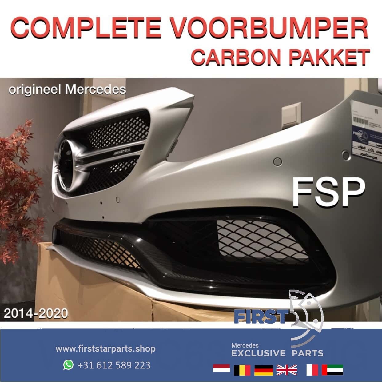 W205 C63 S AMG VOORBUMPER CARBON PAKKET Mercedes C Klasse 20, Gebruikt, -, Voor, Ophalen of Verzenden
