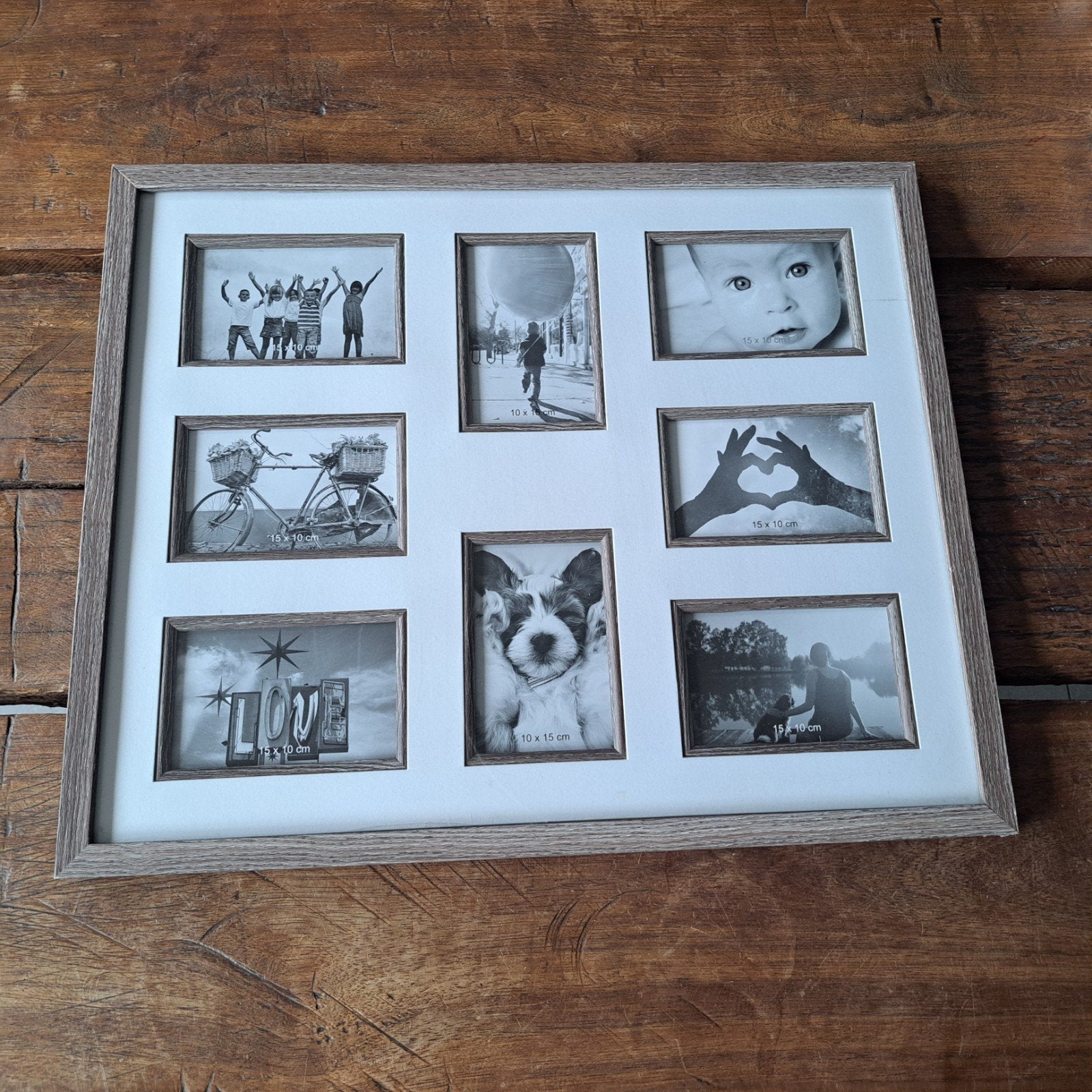 Fotolijst collage voor 8 foto's - Houtlook, Hangend, Zo goed als nieuw, Grijs, Hout