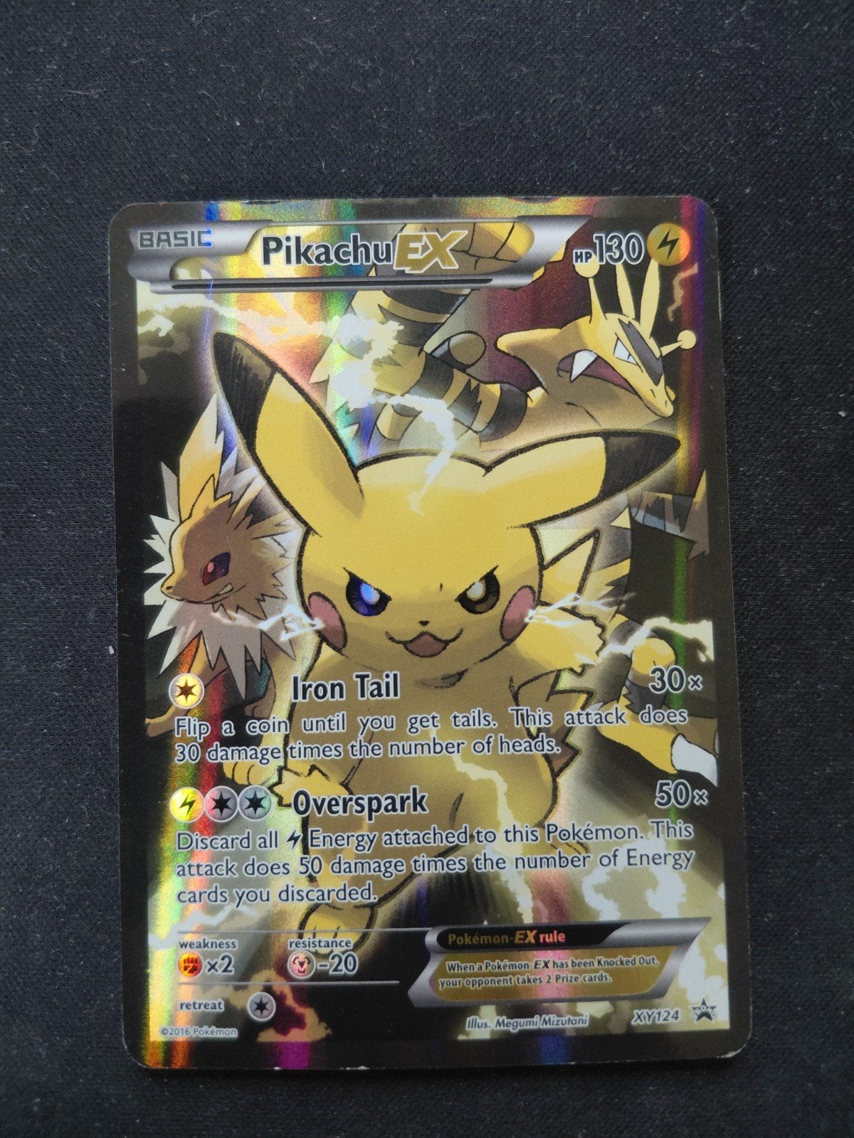 Pokemonkaart pikachu ex promo XY124, Ophalen of Verzenden, Zo goed als nieuw, Losse kaart