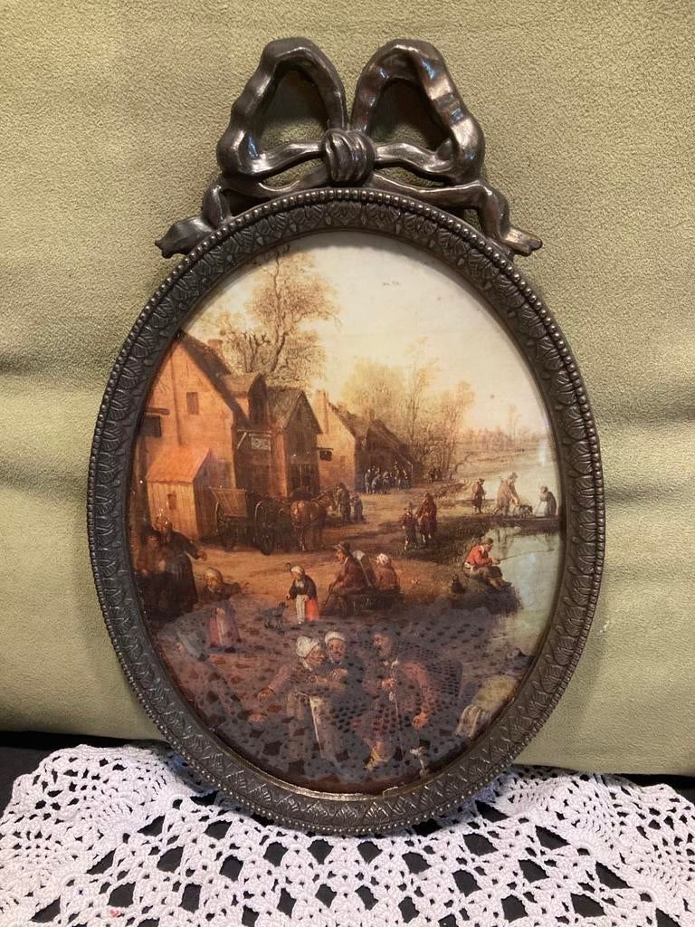 Italiaans schilderijtje, dorpsgezicht (260426c), Antiek en Kunst, Curiosa en Brocante, Ophalen of Verzenden