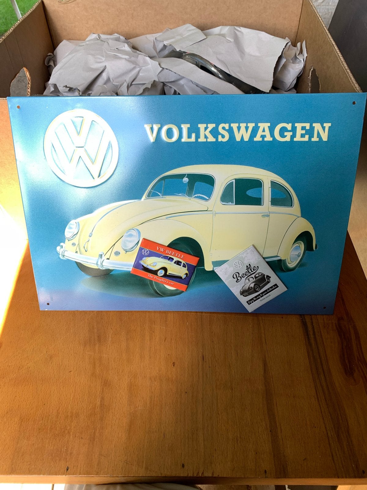 Vintage Volkswagen Kever Metalen Wandplaat Decoratie, Ophalen, Zo goed als nieuw, Auto's