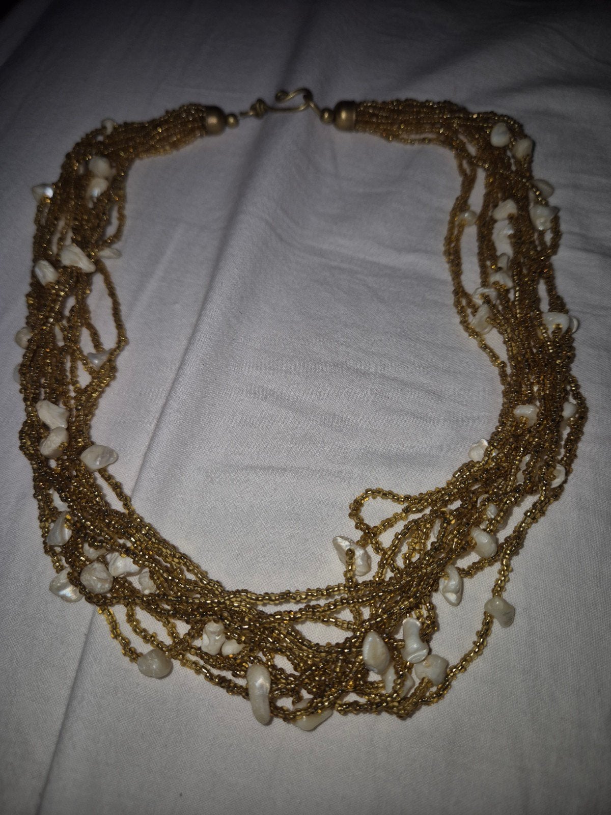 Vintage Parelmoeren Stenen Kralenketting Berber Stijl, Sieraden, Tassen en Uiterlijk, Ophalen of Verzenden, Gebruikt, Goud, Steen of Mineraal