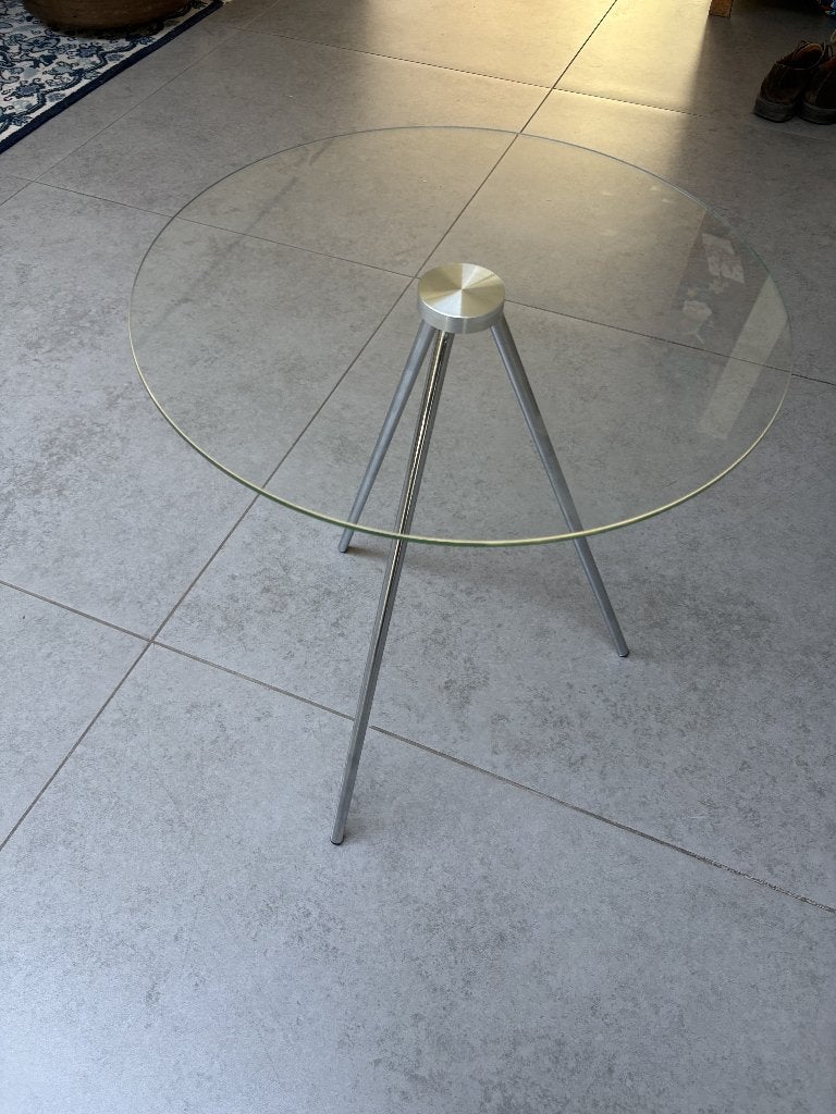 slank glazen bijzettafeltje, Huis en Inrichting, Tafels | Bijzettafels, Minder dan 55 cm, Gebruikt, Rond, Glas