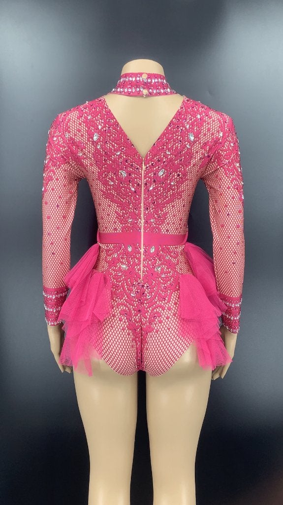 Donker roze dames glitter bodysuit jumpsuit festival romper, Kleding | Dames, Verzenden, Maat 42/44 (L), Nieuw, Overige thema's