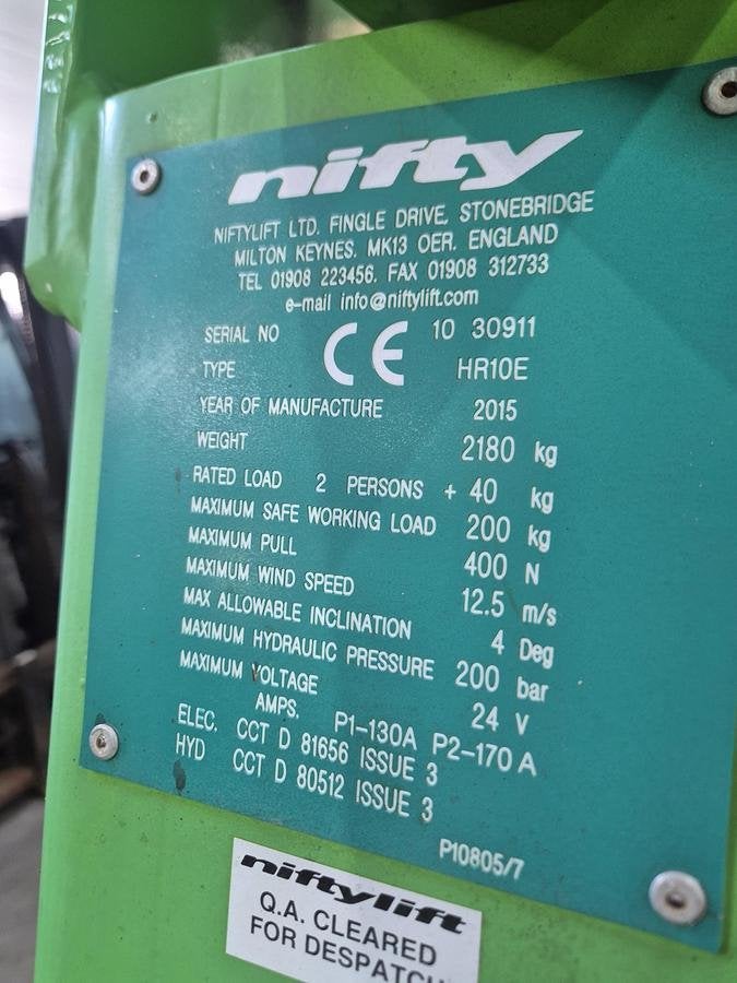 2015 Niftylift Hr10 10 mtr werkhoogte/workingheigth