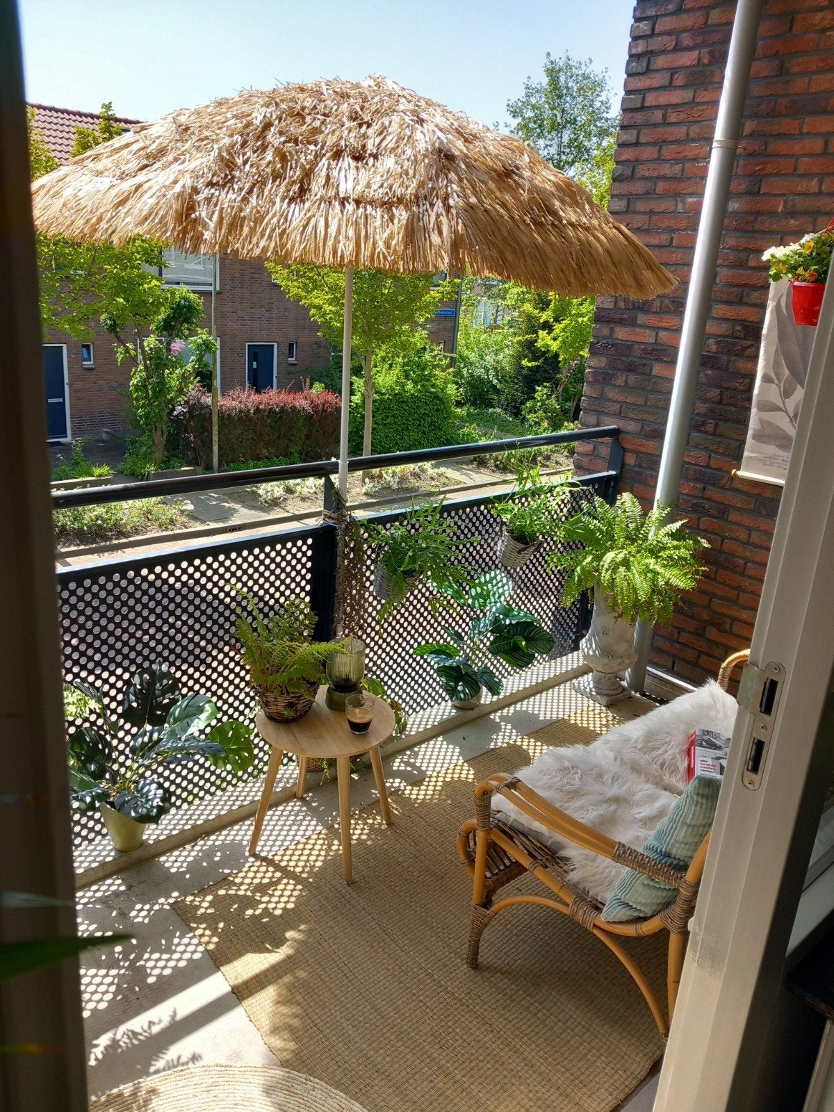 Raffia parasol zonder voet, Tuin en Terras, Parasols, Ophalen, 1 tot 2 meter, Stokparasol