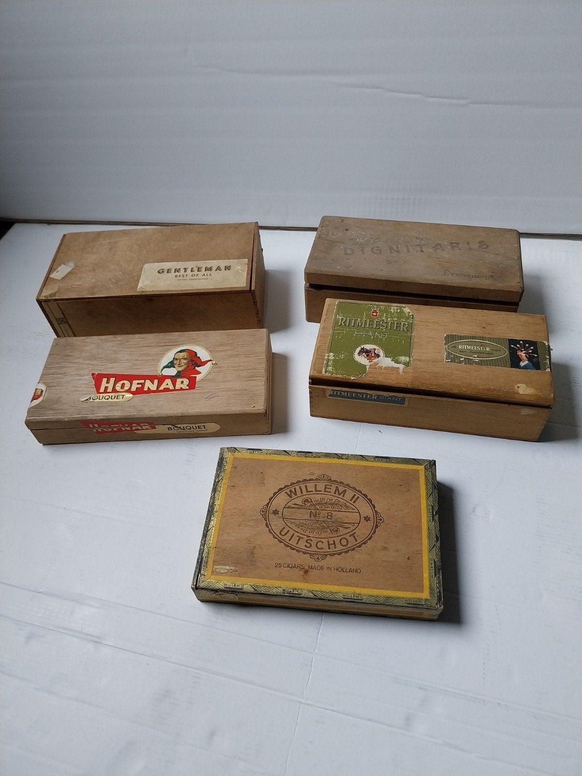 Set van 5 Vintage Sigarenkistjes - Houten Opbergdozen, Ophalen of Verzenden