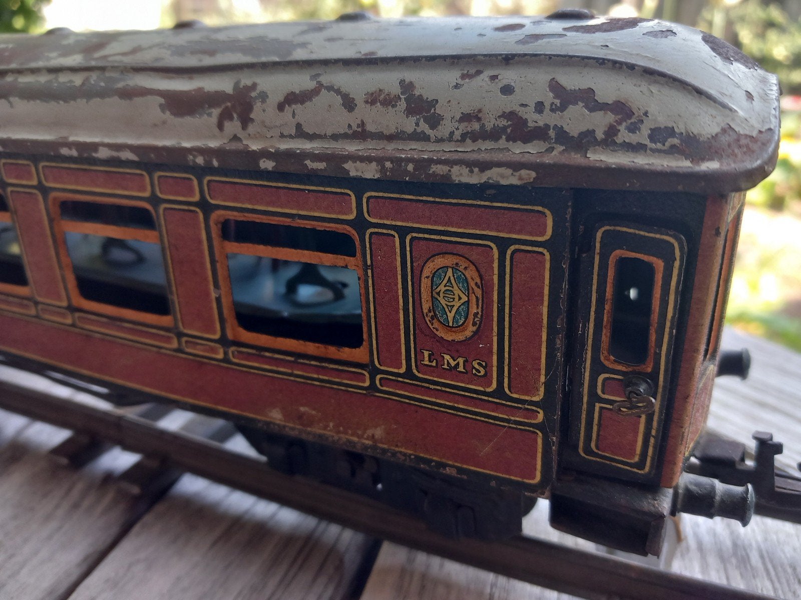 blikken spoor 0 trein rijtuig LMS met interieur, Antiek en Kunst, Ophalen of Verzenden