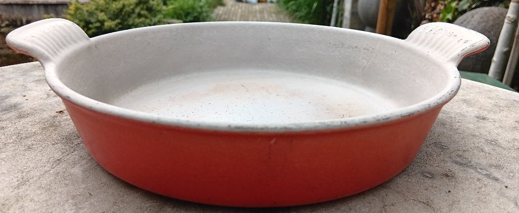 LE CREUSET gietijzer ovenschaal gratineer Ø22 (G348), Huis en Inrichting, Keuken | Potten en Pannen, Gebruikt, Gietijzer, Overige typen