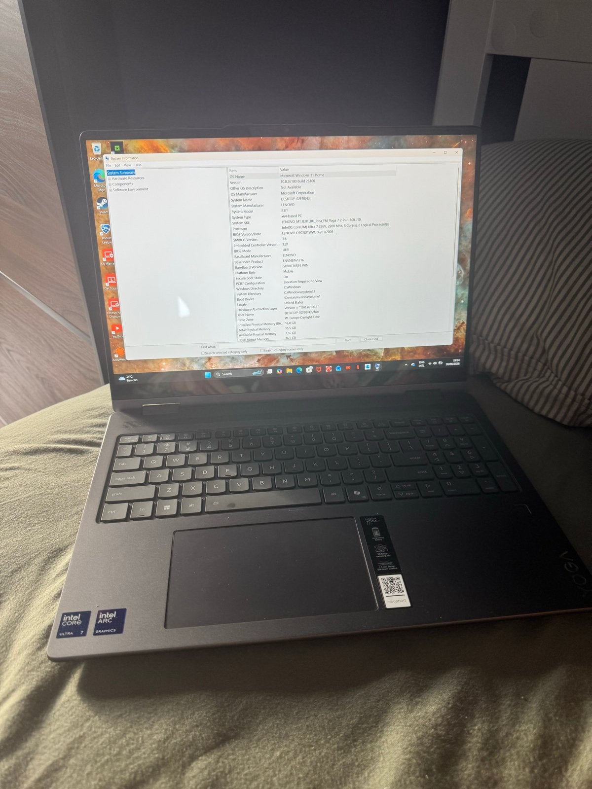 Lenovo Yoga 7 2-in-1 16” Core Ultra 7 256V 16GB Touchscreen, Computers en Software, Windows Laptops, Qwerty, Met touchscreen, Ophalen of Verzenden