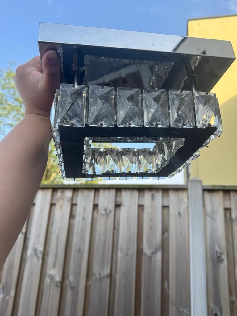 Moderne plafondlamp met kristallen, lichte beschadiging, Ophalen, Gebruikt, Glas