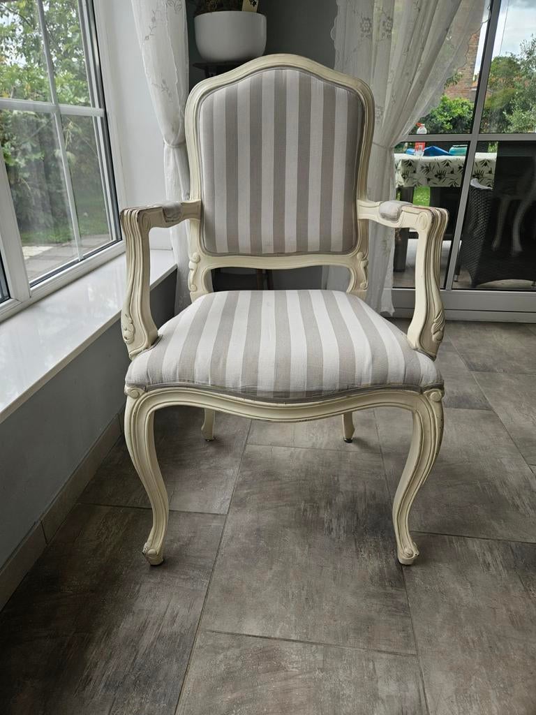 6 Brocante eetkamerstoelen met kussens, Huis en Inrichting, Ophalen, Gebruikt, Overige kleuren, Stof