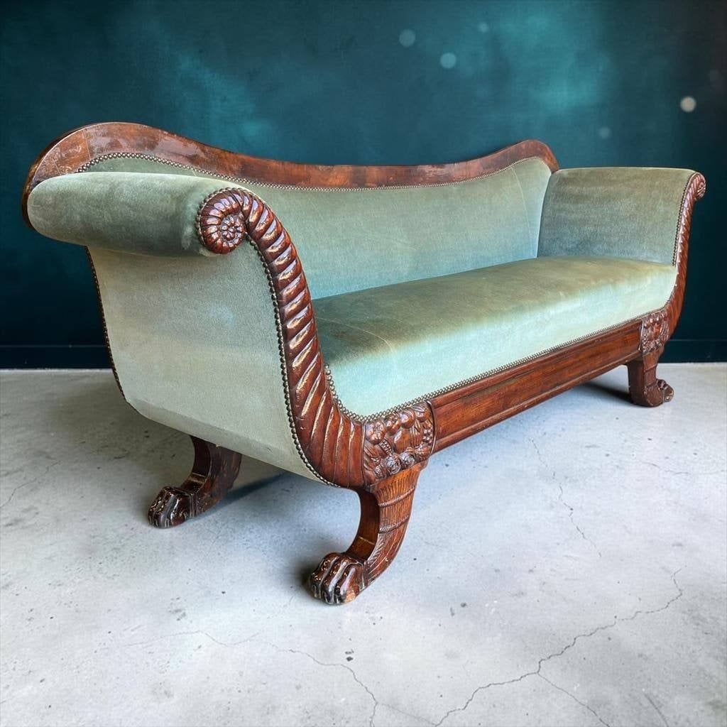 Vintage zeegroene barok zetel / biedermeier / canapé, Ophalen