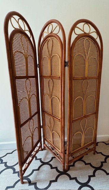 VINTAGE BAMBOE ROTAN RIET KAMERSCHERM ROOMDIVIDER PARAVENT, Ophalen, Zo goed als nieuw