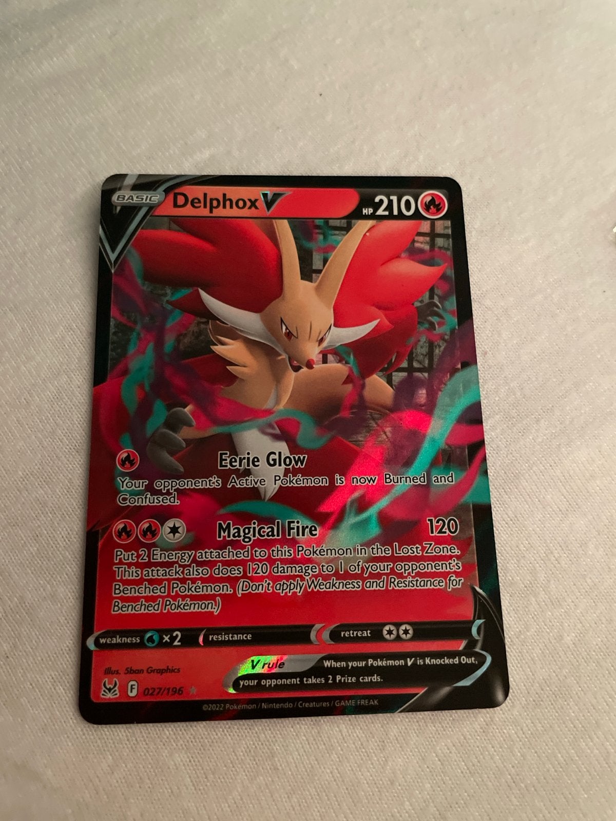 Pokémon Kaart Delphox V 027/196, Ophalen of Verzenden, Zo goed als nieuw, Losse kaart
