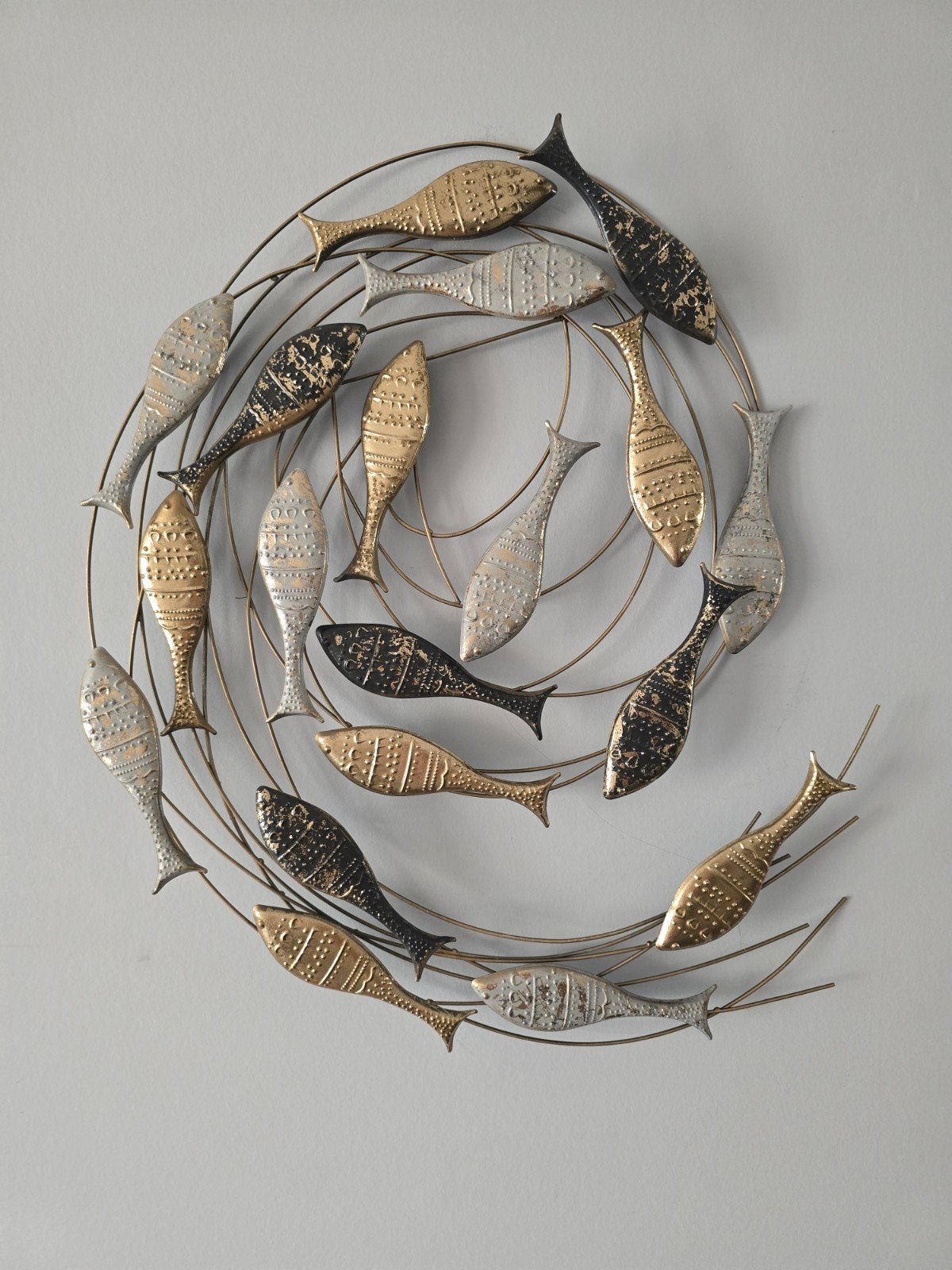 Metalen wanddecoratie vissen - goud, ziver, zwart, Metaal, 65 cm, Meerkleurig, Nieuw