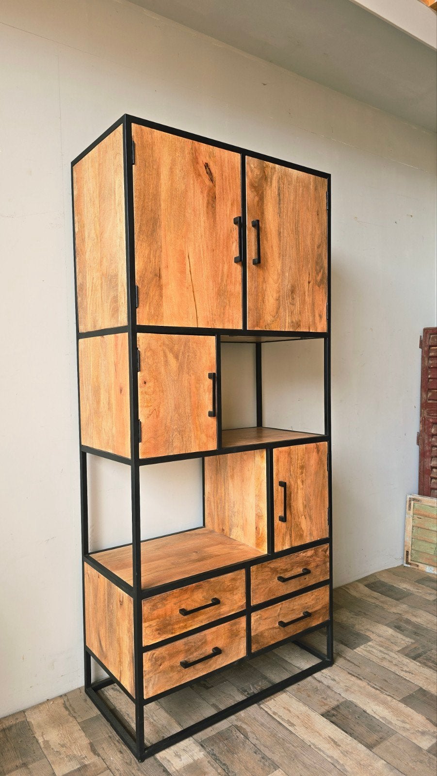Industriele Wandkast Mango Hout Nieuw, Huis en Inrichting, 200 cm of meer, Ophalen of Verzenden, Minder dan 150 cm, 25 tot 50 cm
