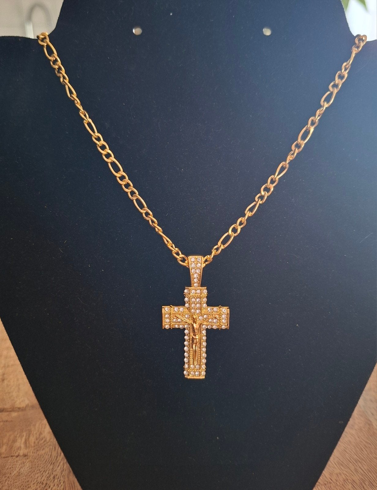 Gouden Kruis Ketting met Strass -, Overige materialen, Met strass, Nieuw, Ophalen of Verzenden