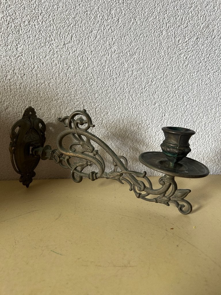 Antieke Art Nouveau Pianokandelaar Messing Wandkandelaar, Ophalen of Verzenden, Koper of Brons