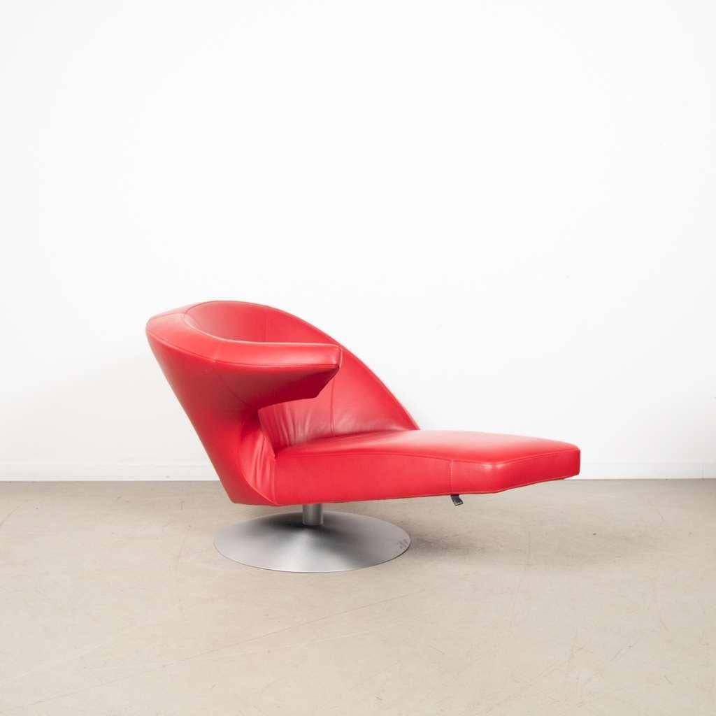 1x Leolux Parabolica Fauteuil Rood Leer, Niet ingevuld, 100 tot 125 cm, Niet ingevuld, Zo goed als nieuw