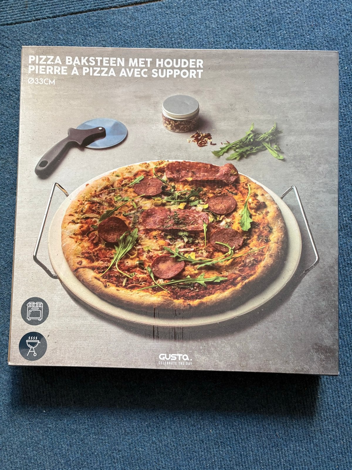 Gusta Pizzasteen met Houder Ø33cm, Overige typen, Nieuw, Gusta, Ophalen of Verzenden