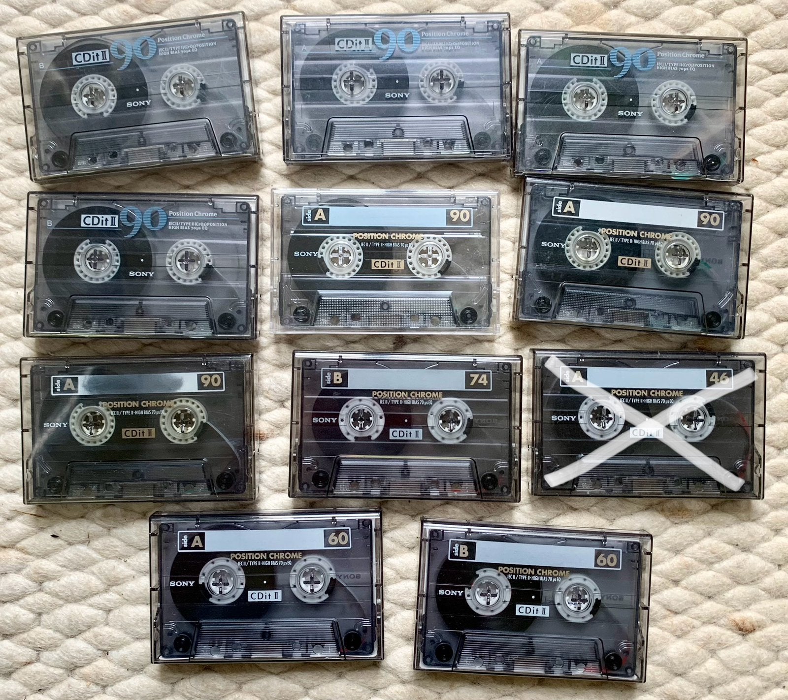 11x Sony CDitII 90 74 60 46 type II cassettebandjes CDit II, Gebruikt, Sony Europe BV, 2 t/m 25 bandjes, Ophalen of Verzenden