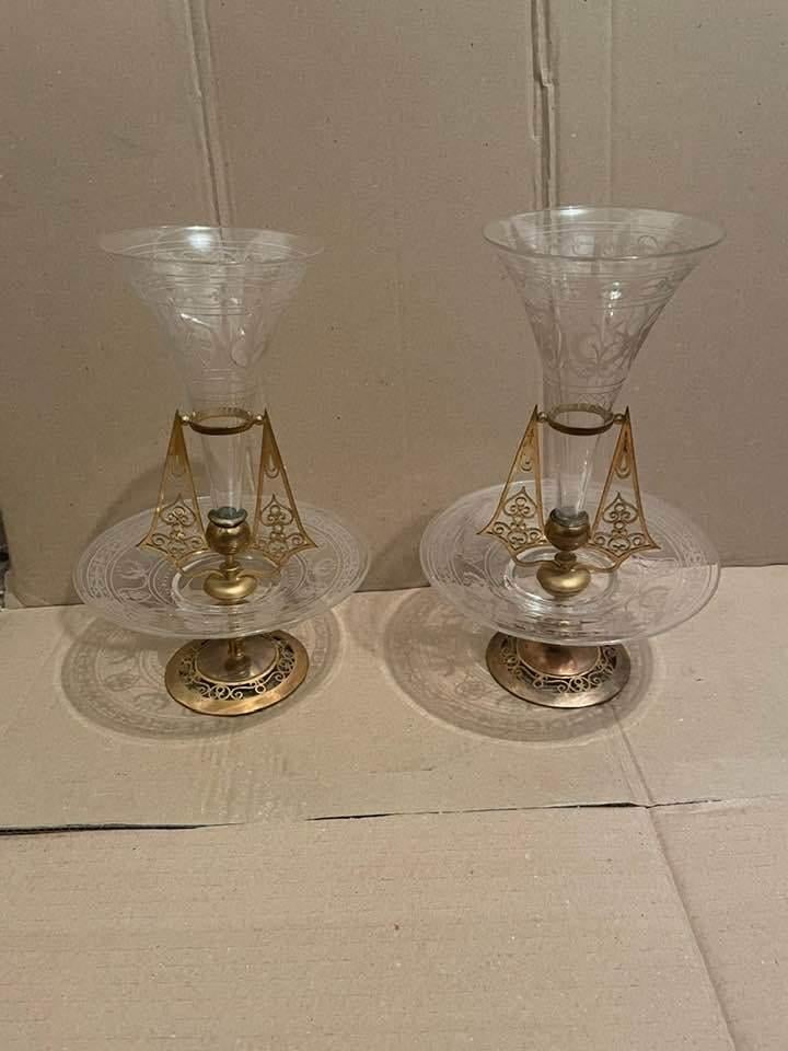 Paar bronzen kristallen vazen ​ Napoleon III tafeldecoratie., Antiek en Kunst, Verzenden