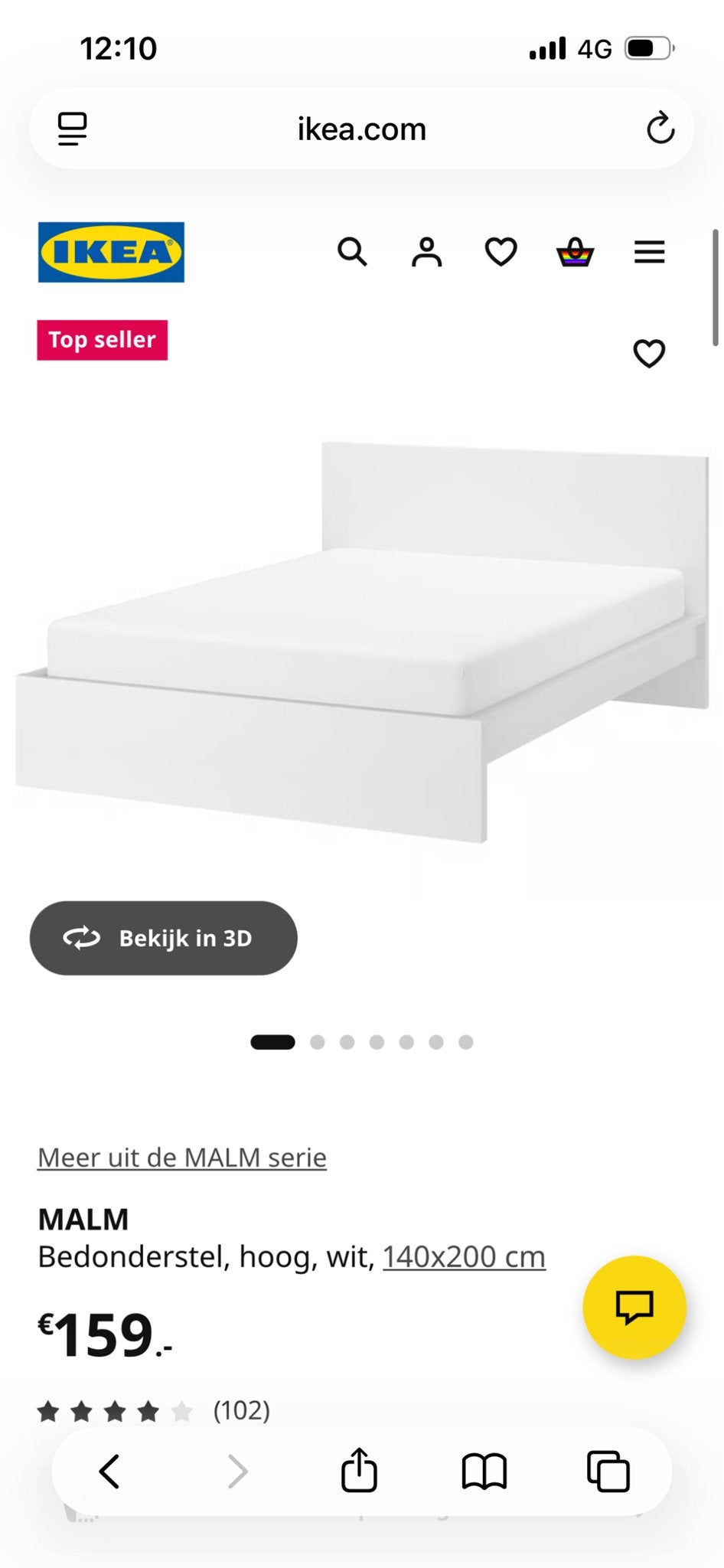 IKEA MALM bedonderstel, hoog, wit, 140x200 cm, Ophalen, Gebruikt, Wit, Tweepersoons