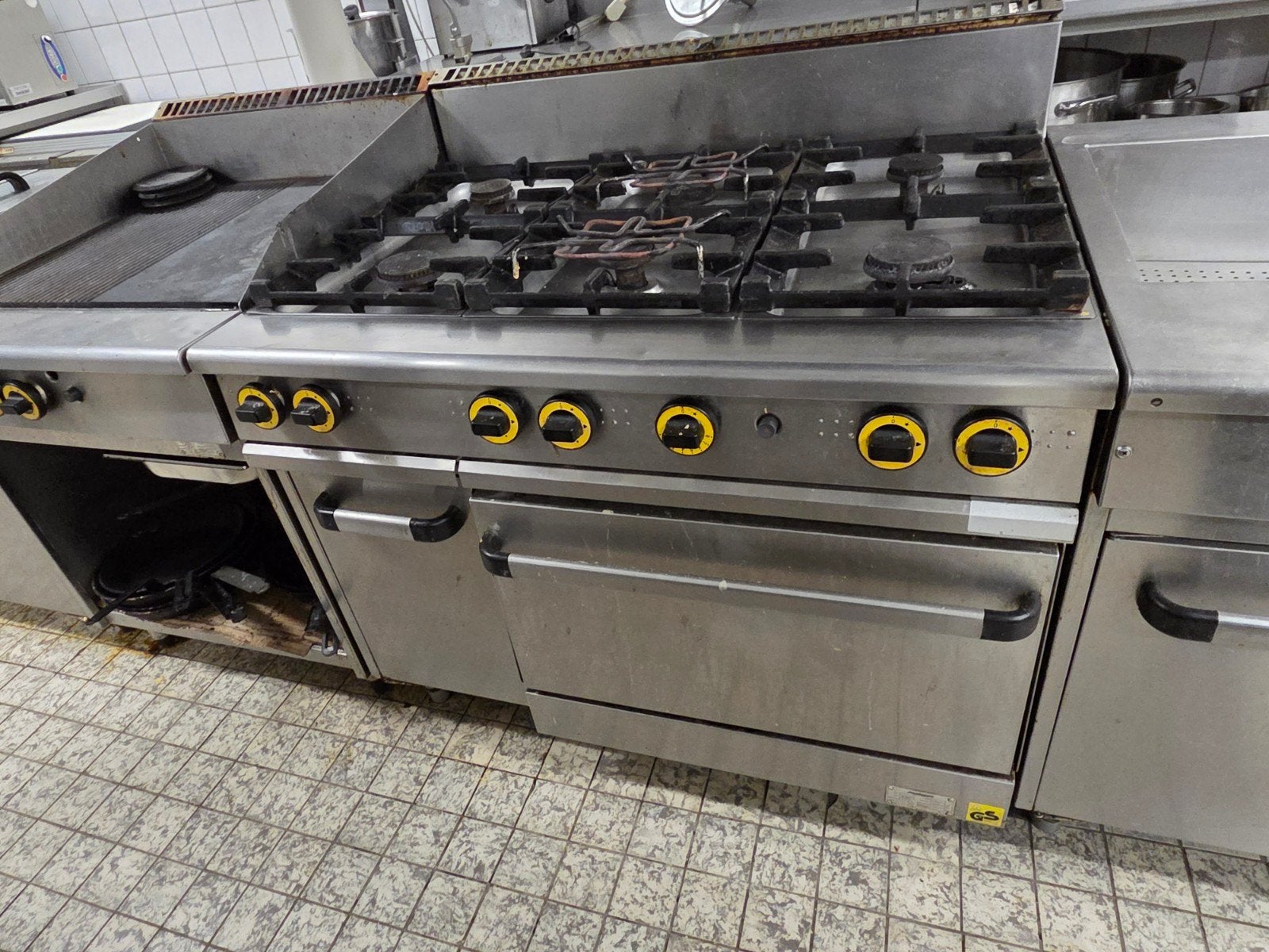 Professioneel 6 pit RVS horeca gasfornuis met grote oven, Ophalen, Gebruikt, 60 cm of meer, Gas