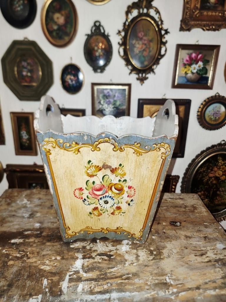 Oude Handgeschilderde florentijnse Italiaanse prullenbak, Ophalen of Verzenden