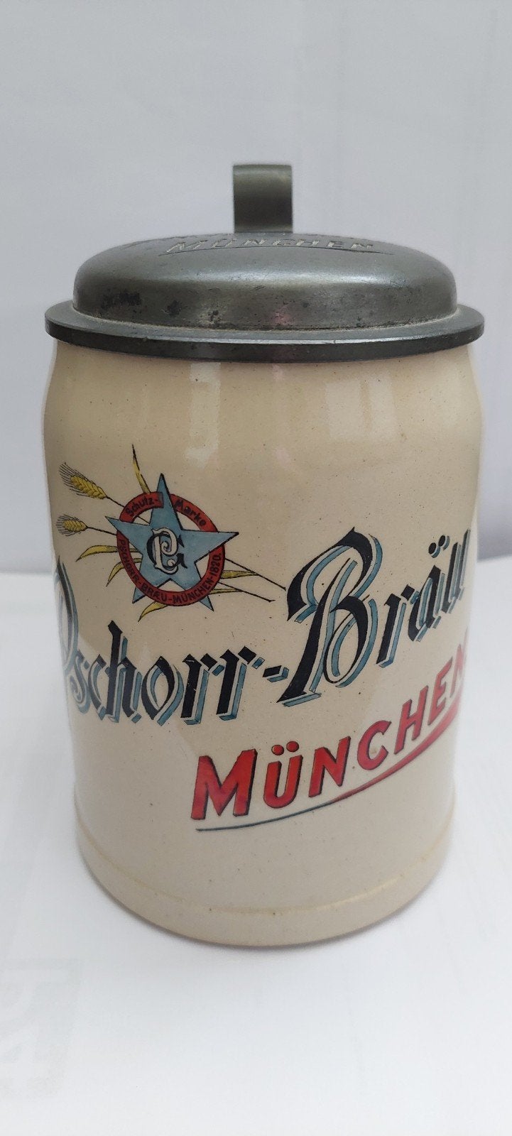 Antieke Westerwald Bierpul Pschorr-Bräu München (0,4L), Antiek en Kunst, Ophalen of Verzenden