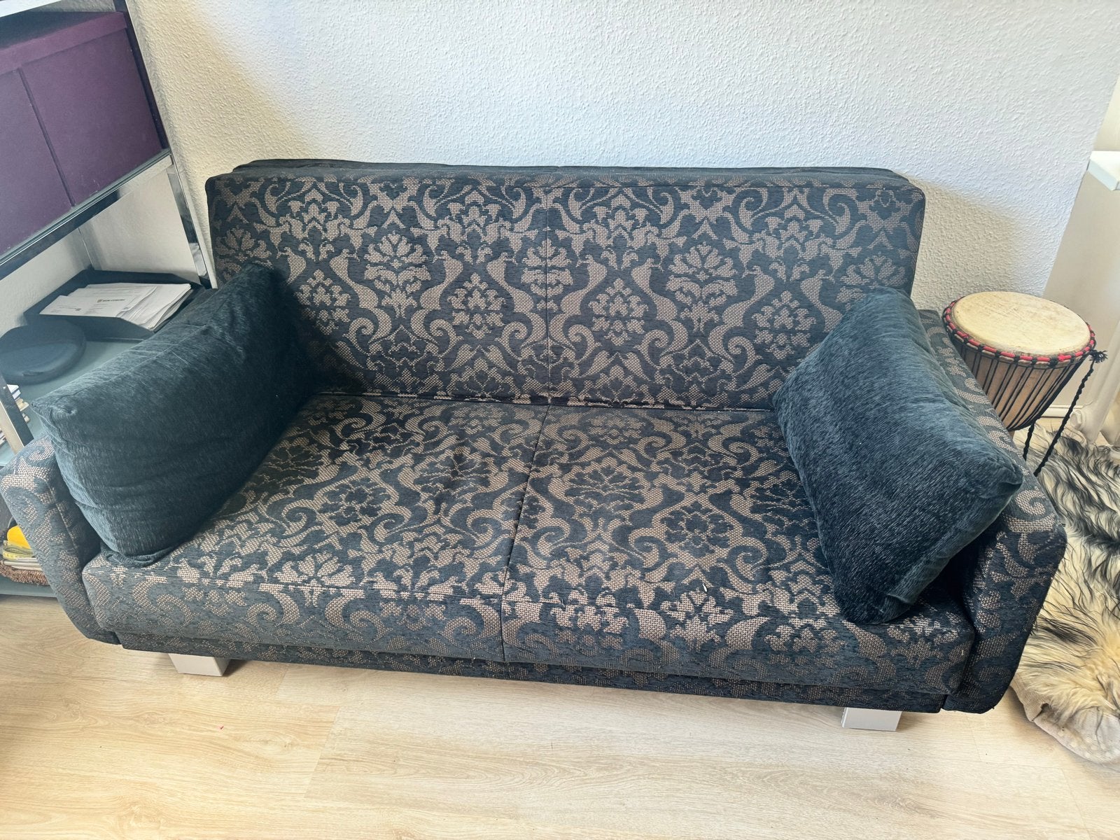 Slaapbank 160 cm breed met lattenbodem en afneembare hoezen, Huis en Inrichting, Slaapkamer | Slaapbanken, Ophalen, Gebruikt, Zwart