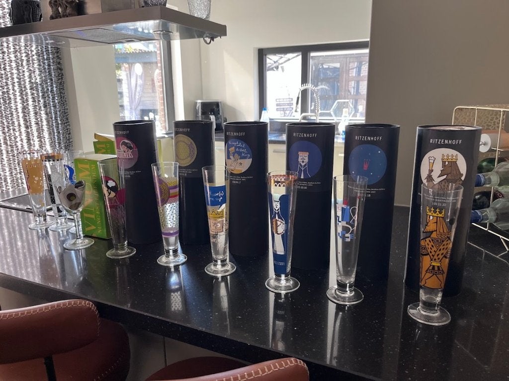 Prachtige set Ritzenhoff designglazen (9x bier, 1x wijn), Ophalen, Zo goed als nieuw, Overige typen