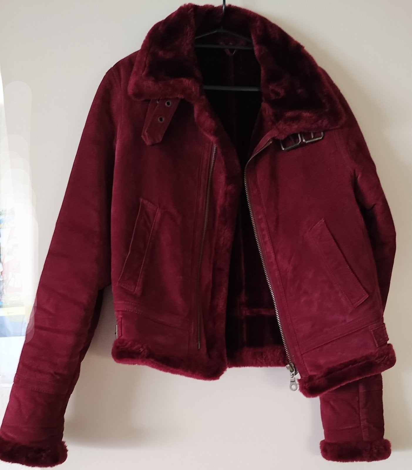 varken lederen jas, Kleding | Dames, Ophalen, Zo goed als nieuw, Maat 38/40 (M), Rood
