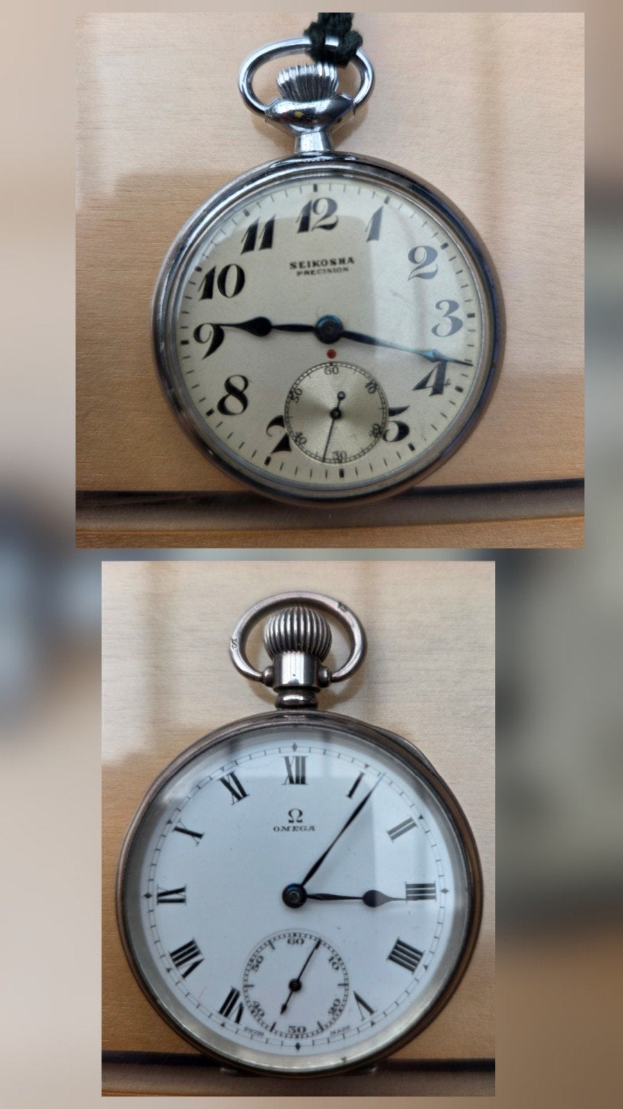 Set van 2 Antieke Zakhorloges: Omega,  Seikosha, Ophalen