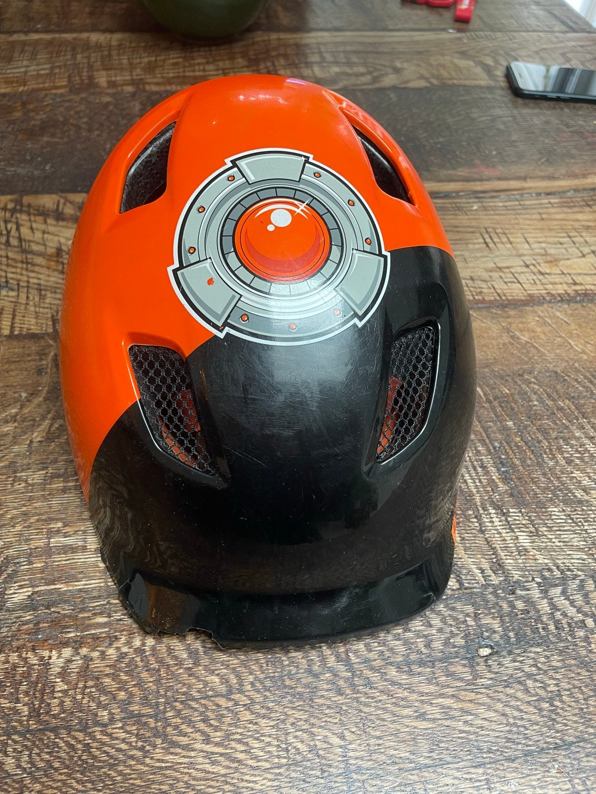 B'Twin KH 520 Robot kinderfietshelm - Oranje/Zwart, Ophalen, Gebruikt, Overige maten, Jongen of Meisje