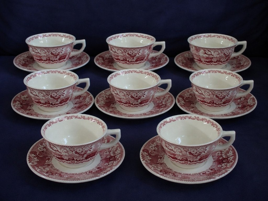 8 Victoria rode chocolade kop en schotels Societe Ceramique, Antiek en Kunst, Antiek | Servies los, Ophalen of Verzenden