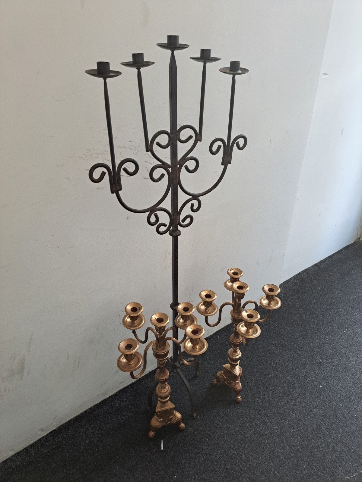 Set van 3 zware en stevige kandelaars, Ophalen, Koper of Brons