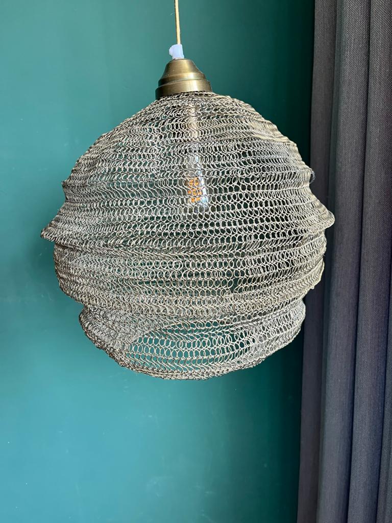 Messing/bronzen hanglamp van metalen ringetjes, Ophalen, Gebruikt, Metaal